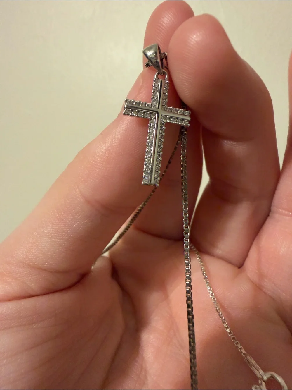925 Italy Sterling Silver Clear Stone Cross Pendant Necklace